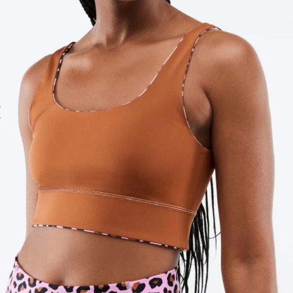 Fabletics Harlyn MIDI Medium Impact Reversible Sports Bra Rose/Teak Large NEW - Picture 7 of 8